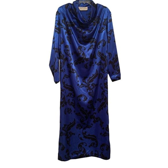 Vintage Oscar de la Renta for Swirl Royal Blue Black Cowl Neck Kaftan - Picture 9 of 9